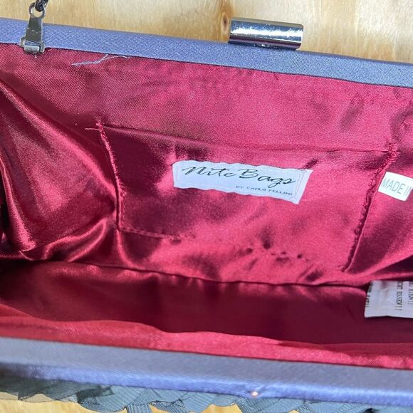 Rare Nite Bags by Carlo Fellini Elegant Grey Ruffled Clutch Evening Cocktail - Picture 6 of 11